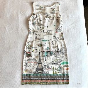 Chetta B Paris France Print Sleeveless Cotton Knee Length Summer Dress Sz 6